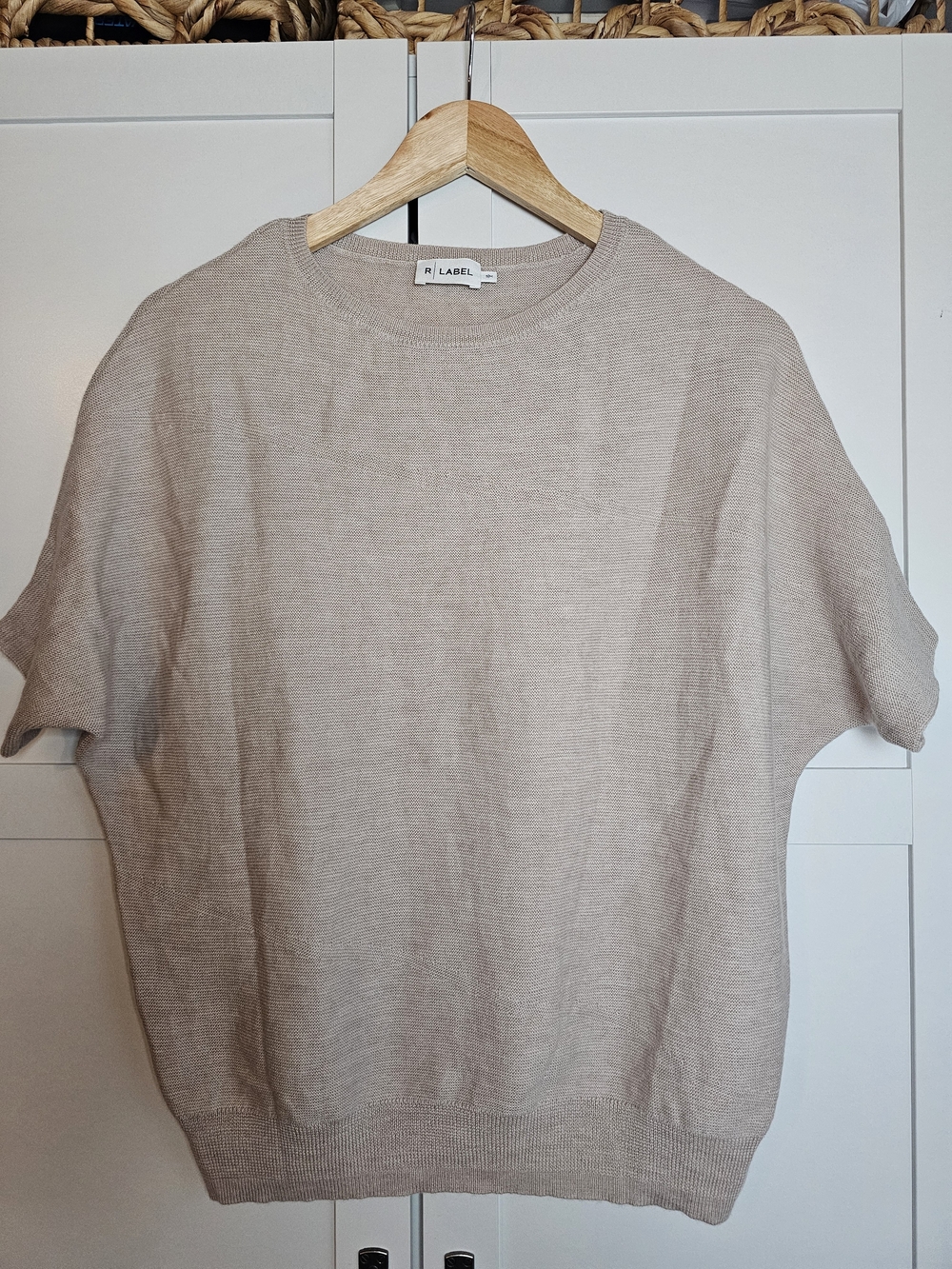 The Reset R Label 100% Wool Knit Short Sleeve Batwing Sweater Beige S/M